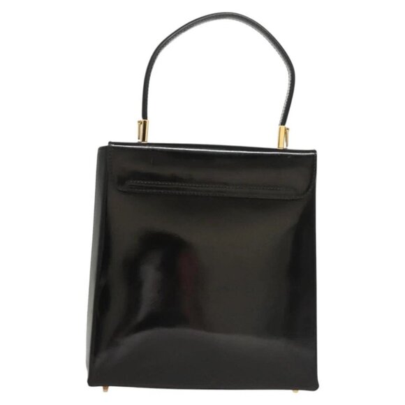 Salvatore Ferragamo Gancini Hand Bag Patent leather 2way Black Gold Auth - Picture 3 of 16